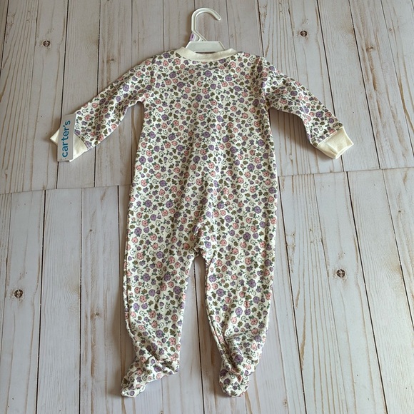 NWT Carters Tiny Playful Flowers Pink Purple Girls Footed Zip Up Pajamas SZ 9M - Picture 7 of 7